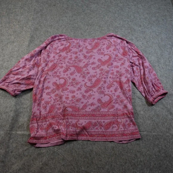 J Jill Top Womens 3X Split Neck Border Print Paisley Lavender Paisley Cotton - Picture 5 of 9